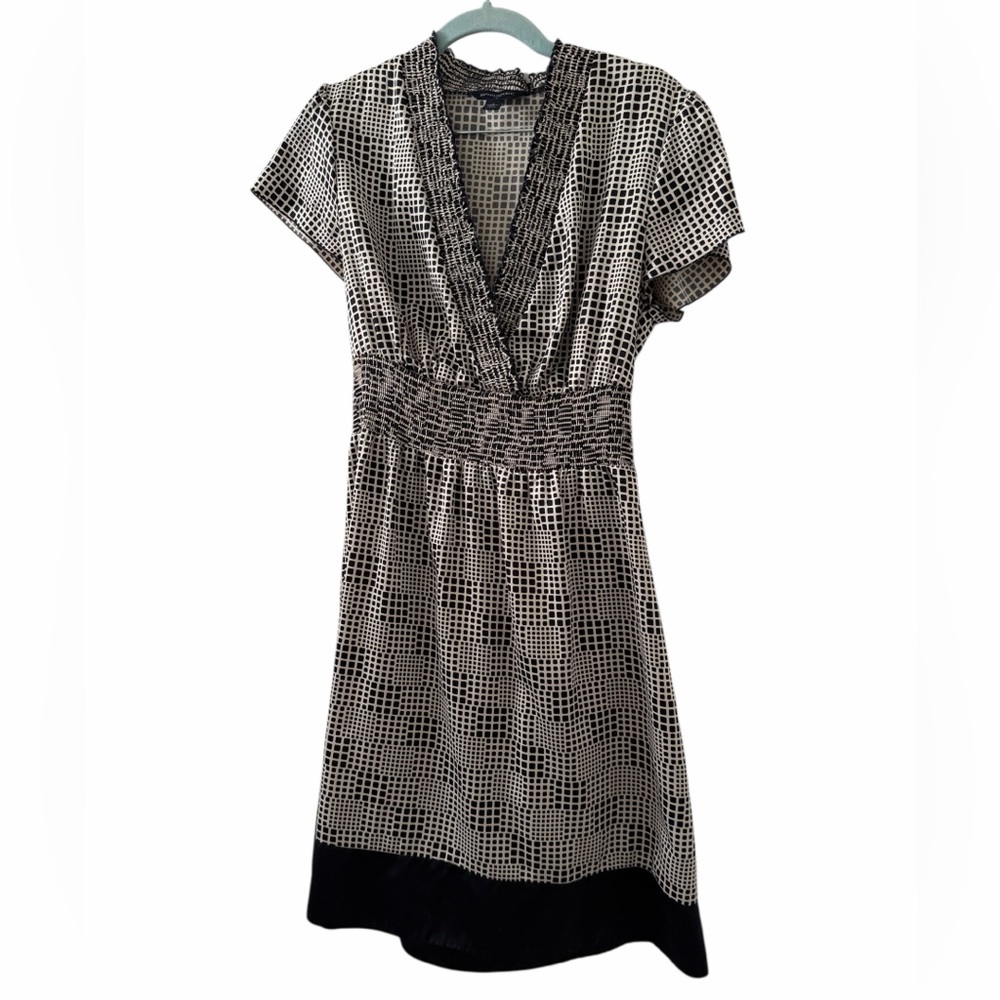 Banana Republic midi dress, smocked waist and collar, geometric pattern, size 8